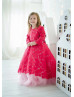 Long Sleeves Red Lace Pink Tulle Adorable Flower Girl Dress Long Sleeves Red Lace Pink Tulle Adorable Flower Girl Dress